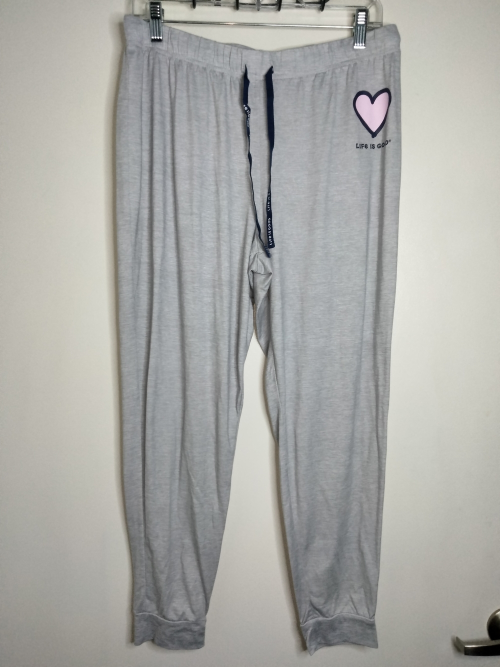 Life Is Good (Size L) Light Gray Drawstring Heart Logo Lounge Sleep Pajama Pants